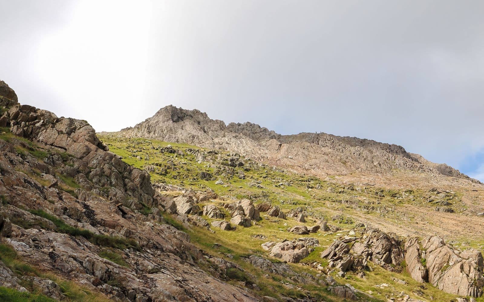 Jagged peaks and green valleys in Snowdonia, Wales