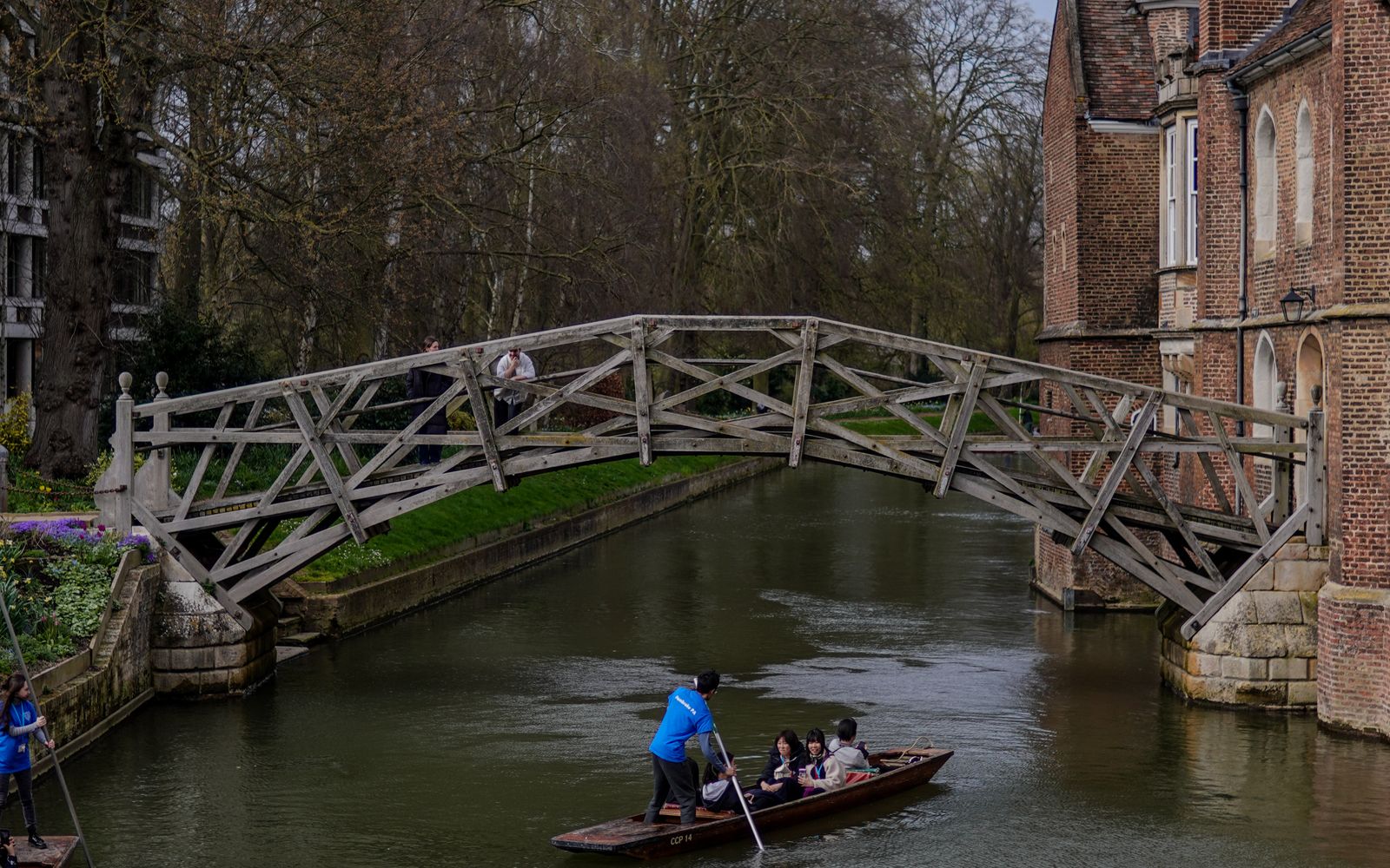 Punting under the Mathematical Bridge in Cambridge