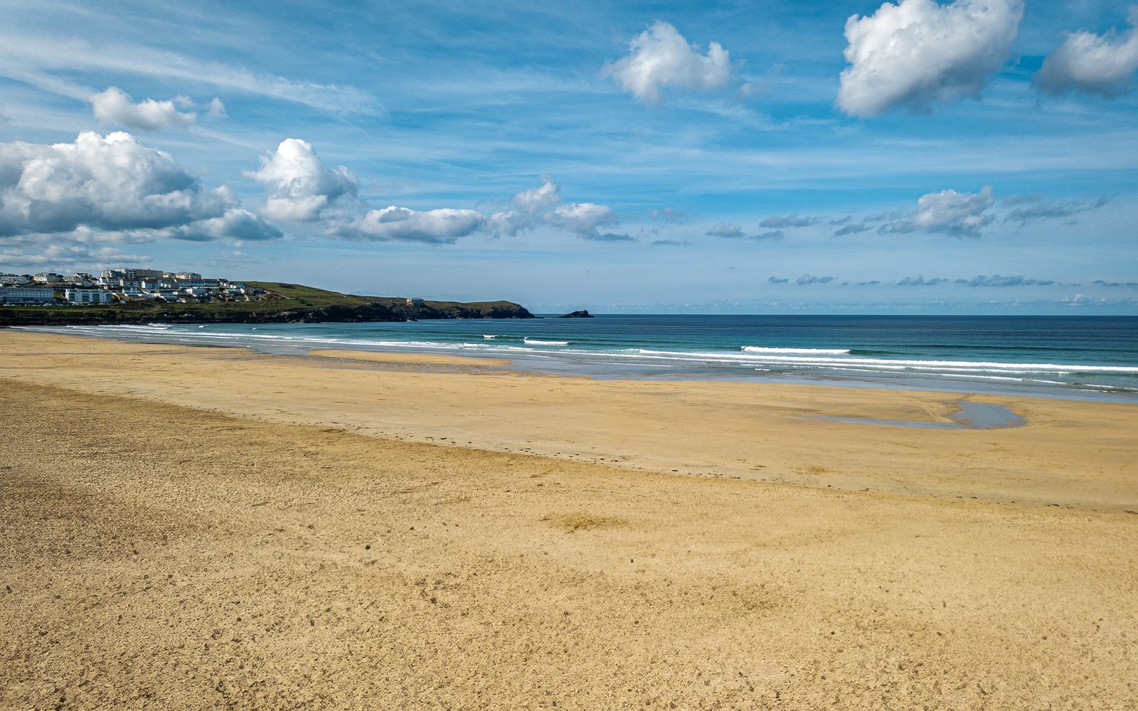 A golden sandy beach at Newquay, Cornwall