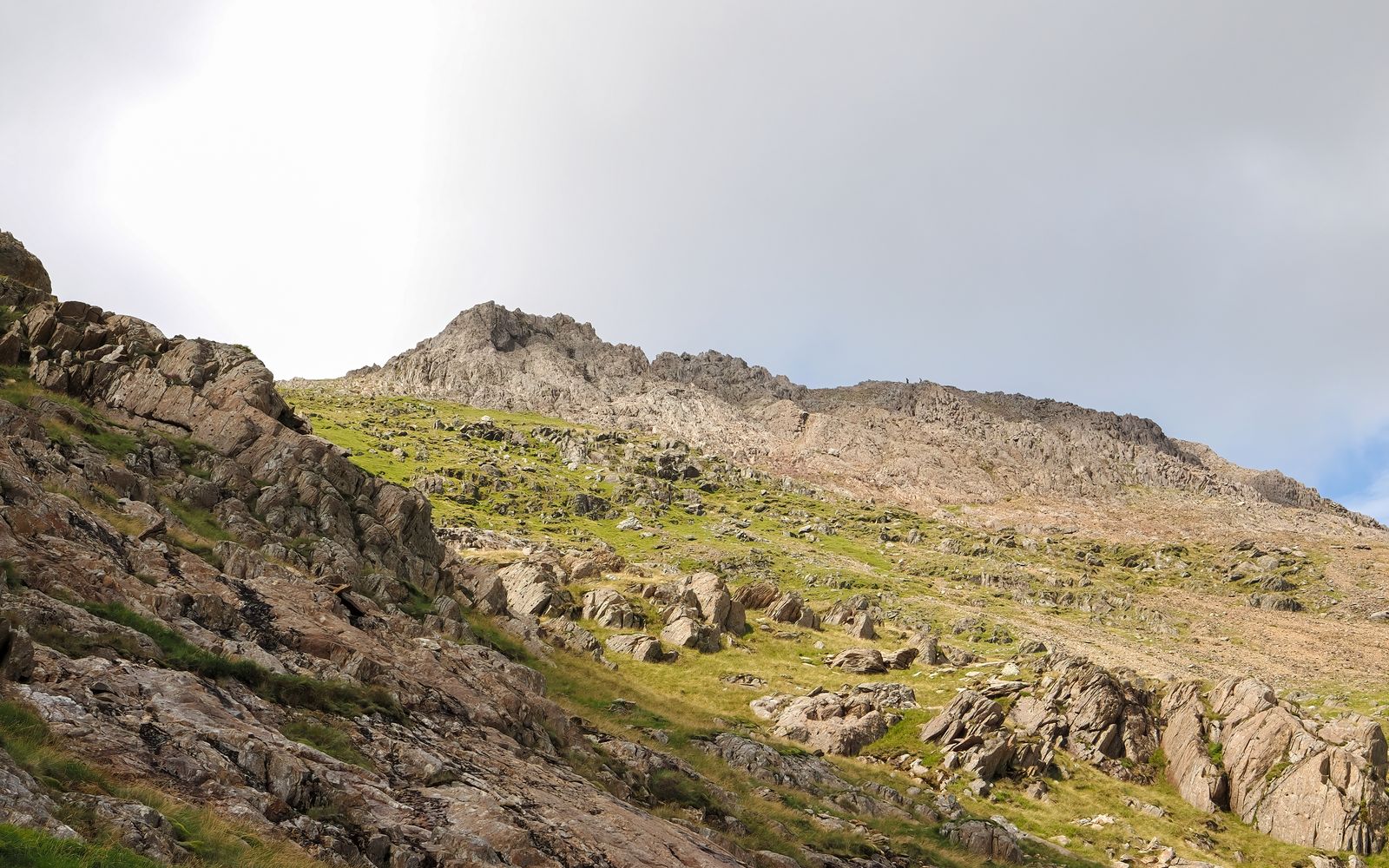 Jagged peaks and green valleys in Snowdonia, Wales