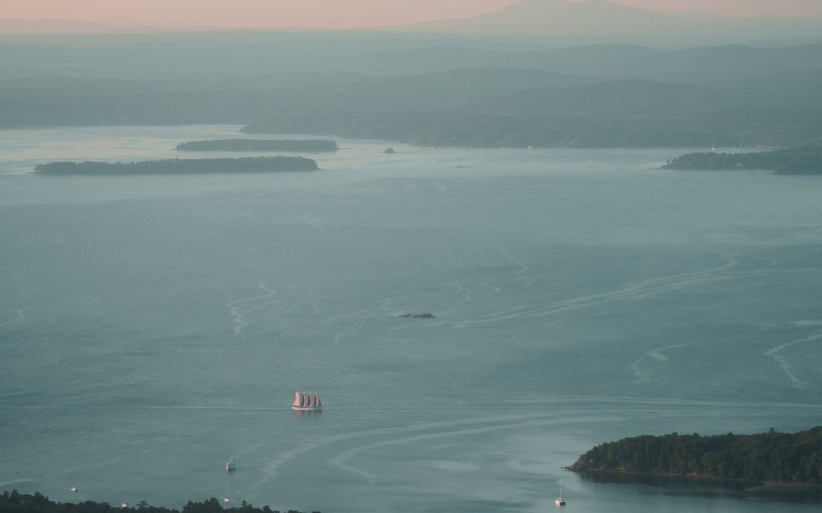 Sunset from Cadillac Mountain over Bar Harbor, Maine