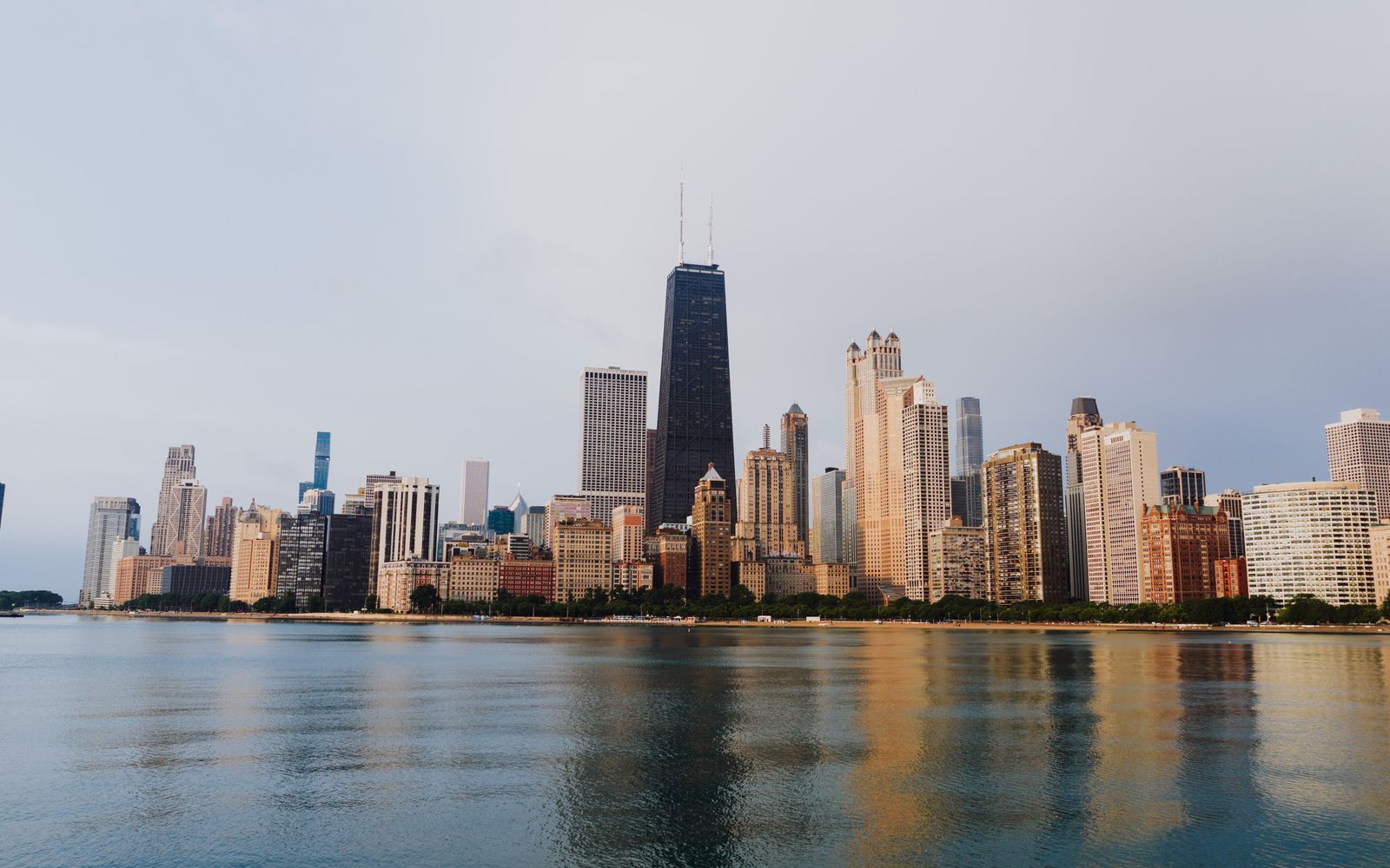 The Chicago skyline reflected in the waterfront