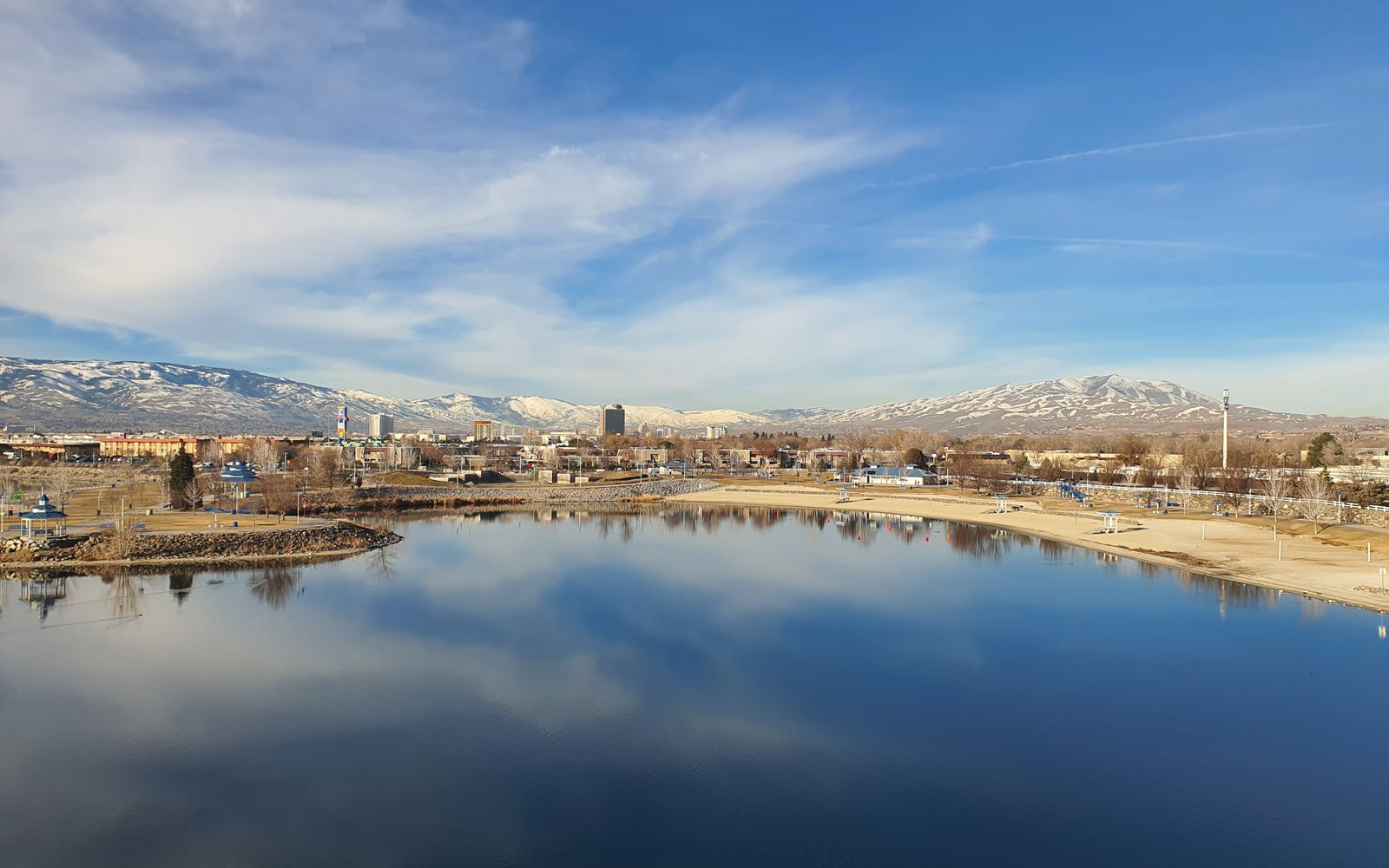 The Reno skyline below the Sierra Nevada, Nevada