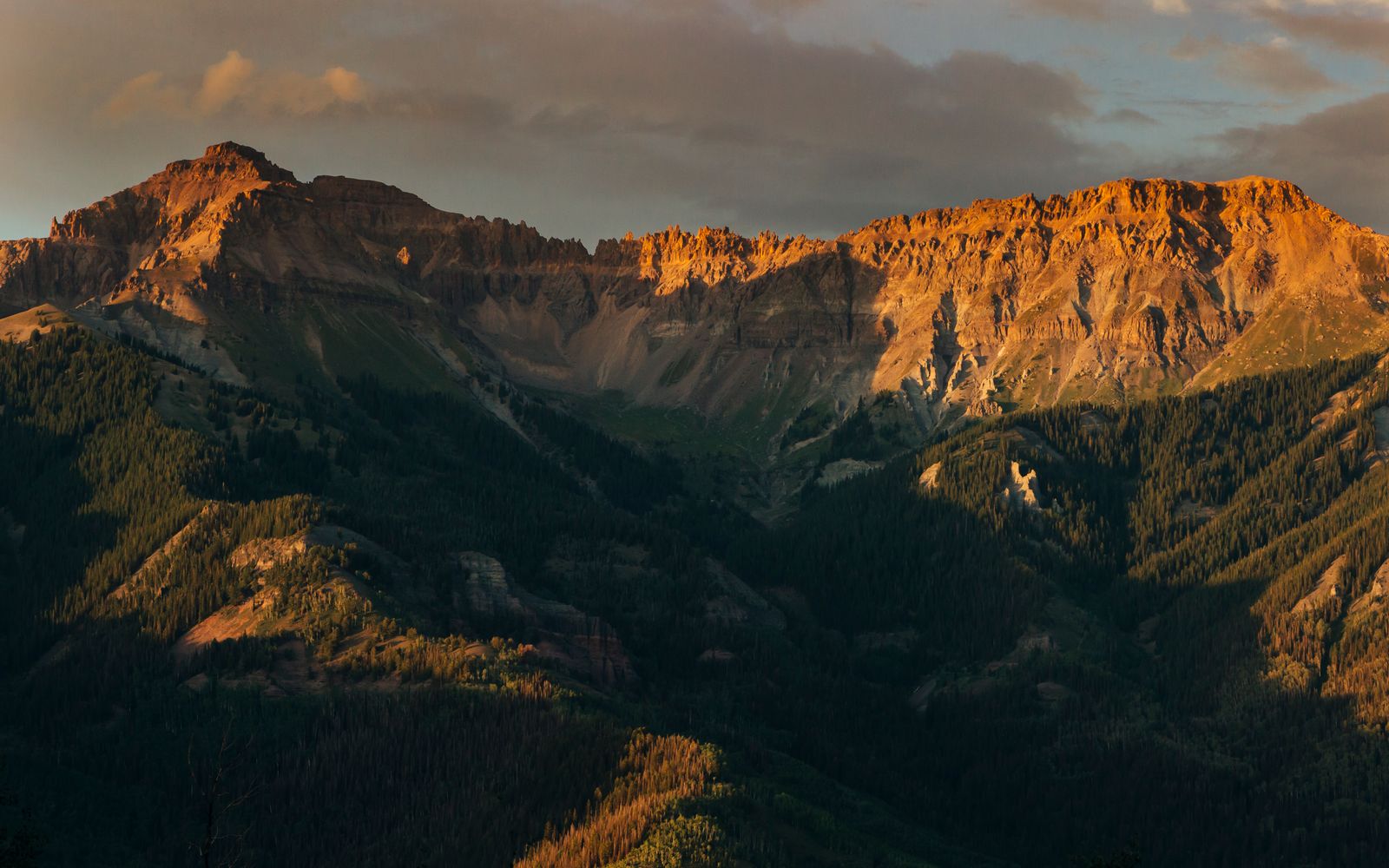 The Rocky Mountains at sunset above Telluride, Colorado