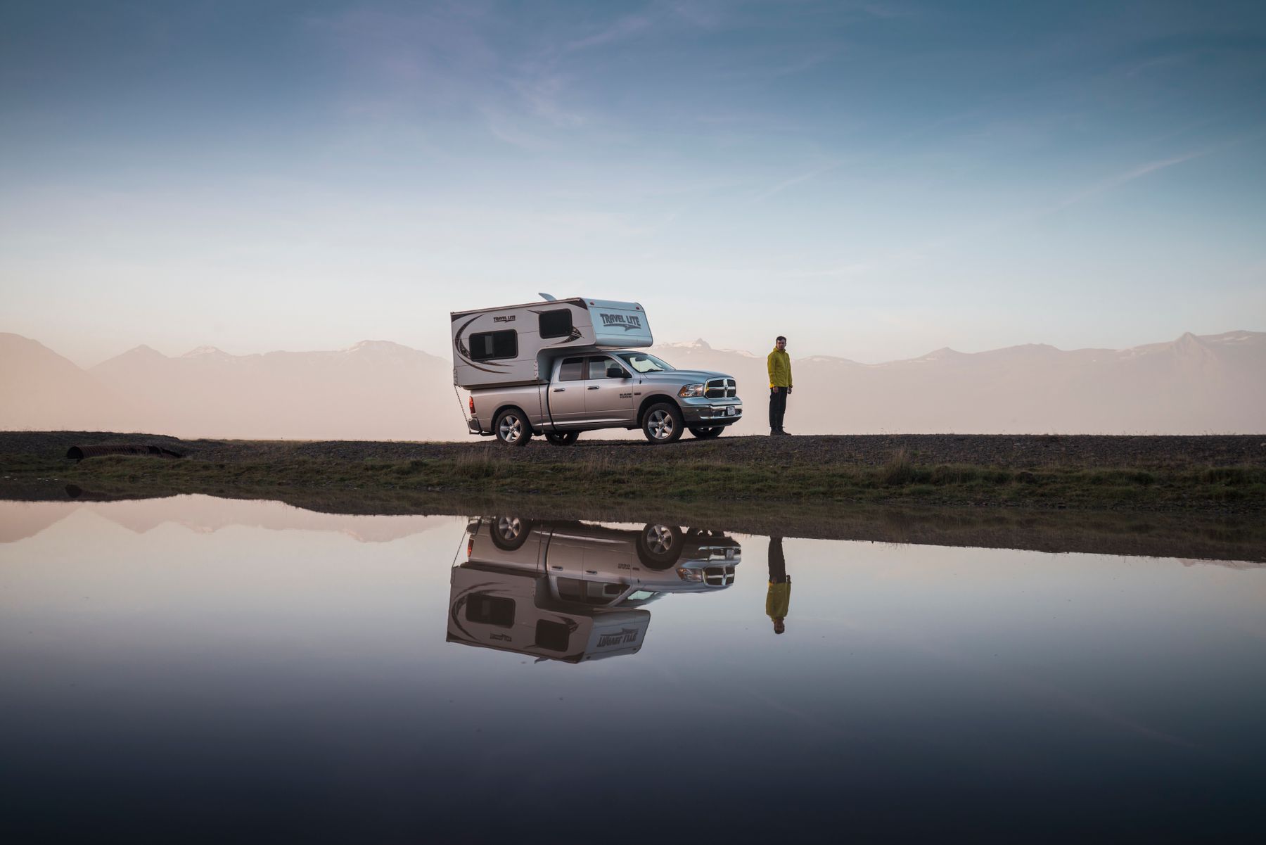Campervan parked in open warm-weather conditions
